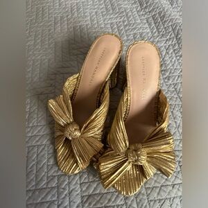 Loeffler Randall Sandals - Penny Gold Pleated Bow
